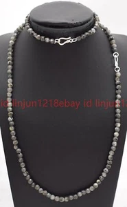 New 4/6mm Faceted Black Labradorite Round Gems Bead Necklace Bracelet 18/7.5in - Picture 1 of 12