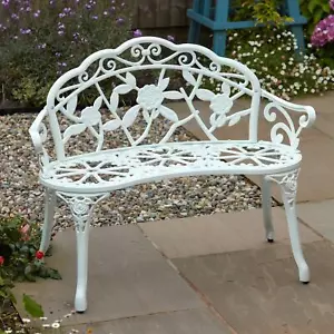 White Cast Aluminium Garden Bench Metal Frame 2 Seater Garden Patio Chair - Picture 1 of 9