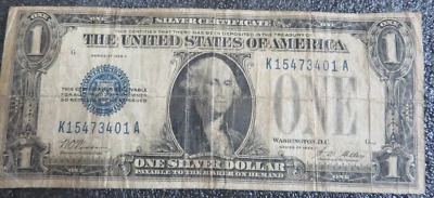 1928 Funny Back $1 Silver Certificate, Blue Seal One Dollar Bill K15473401A - Image 1 of 4