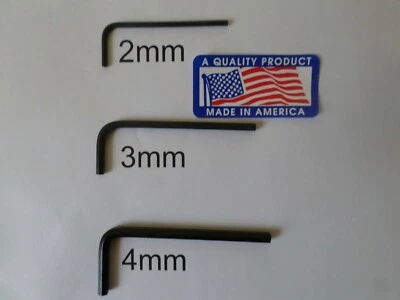 M2 & M3 & M4 3-Pcs Metric Hex Tool / Allen KeyS - BLACK ALLOY STEEL - USA - - Image 1 of 4