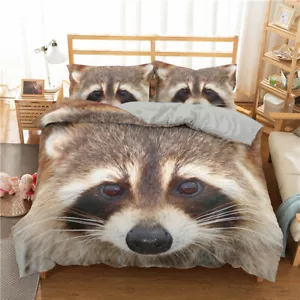 3D Waschbär Wild Tiere Druck Bettdecke Bettbezug Kissenbezug Bettwäsche Set Neu - Bild 1 von 5