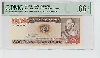 Bolivia 5000 pesos Bolivianos 1984 PMG 66 Gem Uncirculated - Image 1 of 4