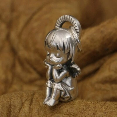 Ciondolo in argento sterling 925 bellissimo angelo bambino ragazza addormentata TA324A BZ - Immagine 1 di 4