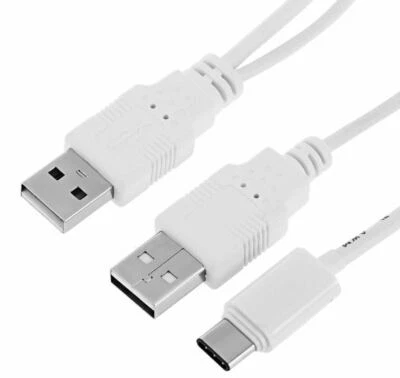 CY USB-C Type C to Dual A Male Extra Power Y Cable for Phone & Hard Disk Laptop - Image 1 of 4
