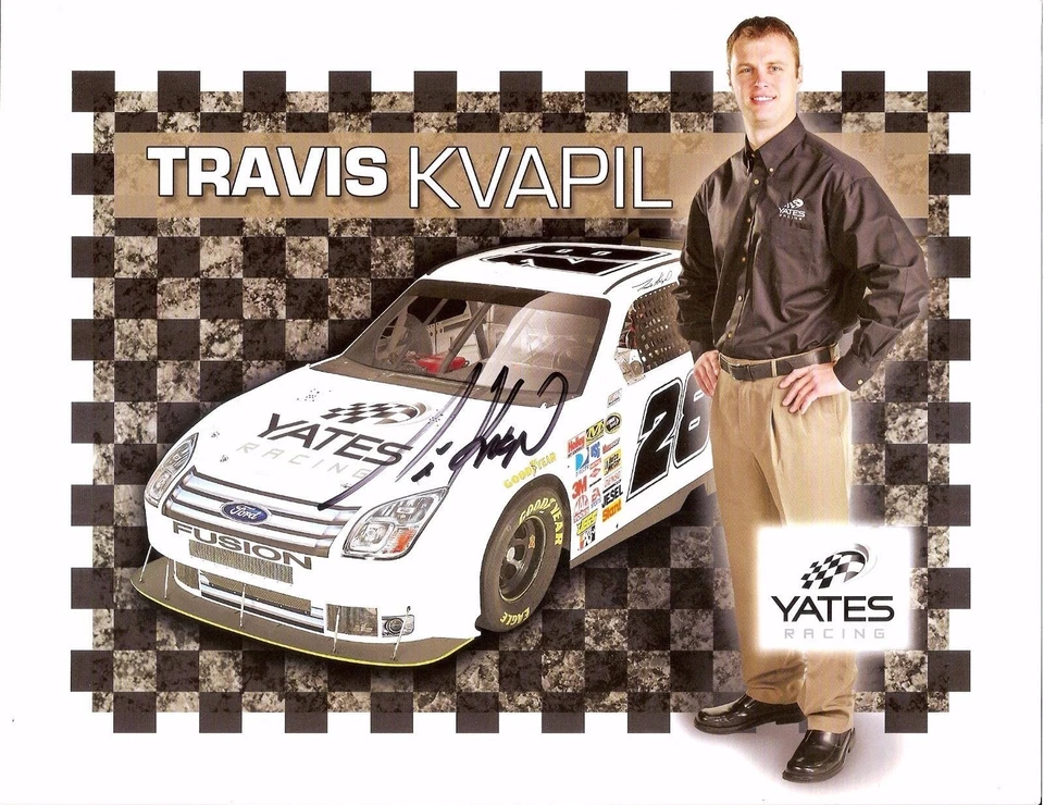 2008 TRAVIS KVAPIL signed NASCAR PHOTO CARD POSTCARD YATES FORD wCOA vanity hero - Image 1 of 1