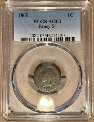 1865 PCGS AG03 Indian Head Cent 1c - Fancy 5 Cover