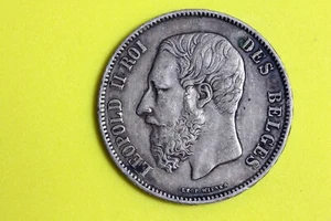 ESTATE FIND 1869 - BELGIUM 5 Francs Silver Crown! #N00786 - Picture 1 of 2