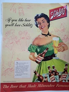 1954 Milwaukee famous Schlitz beer pretty woman glass vintage ad - Picture 1 of 1