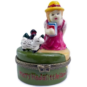Vintage Mary Had A Little Lamb Trinket Box Pill Box Ring Dish Hinged Trinket Box - Picture 1 of 8