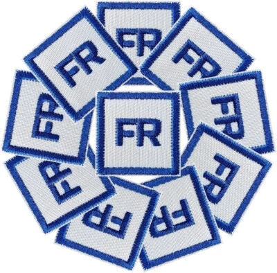 10  White/Blue Replacement FR Patches Iron On Fire Retardant Pants Shirt Tag - Image 1 of 3