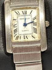 Vintage Perry Ellis Silver Tone Square Face Stainless Steel Band Watch 6 Inch