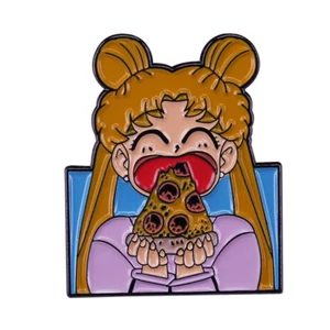 Sailor Moon Anime Usagi Eating Pizza 1.25" Enamel Pin Badge @ US Seller NEW - Picture 1 of 3