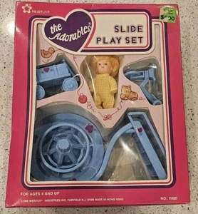 1985 The Adorables Blue Slide Play Set with Slide Baby Wagon Merry Go Roind Tryc - Picture 1 of 6