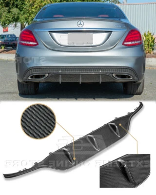 Задний диффузор из углеродного волокна для нижнего бампера 15–18 W205 C-класса AMG спортивного стиля - Изображение 1 из 4