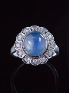 Vintage Natural Sapphire and Diamond white gold cluster Flower ring - Picture 1 of 11