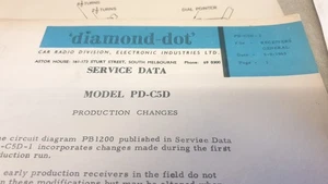 Radio de coche Diamond Dot 1963 1964 hojas de datos de servicio originales - Imagen 1 de 3