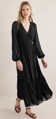 Boden Long Sleeve Wrap Maxi Dress Black Size 16/18 Regular 16 18 Georgette NWT - Image 1 of 4
