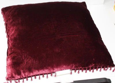 Bohemian/Victorian-inspired style 16"x16" Throw Pillow, Deep Red, Beads Tassel - Image 1 of 3