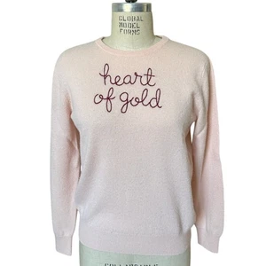 Suéter Lingua Franca Cachemira Rosa Pálido Bordado Corazón Dorado Talla Mediana - Imagen 1 de 6