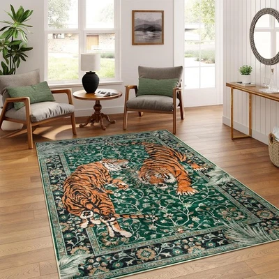 Moynesa Tiger 5x7 Area Rug, Boho Washable Living Room Rug, Non Slip Green Rugs f - Image 1 of 4