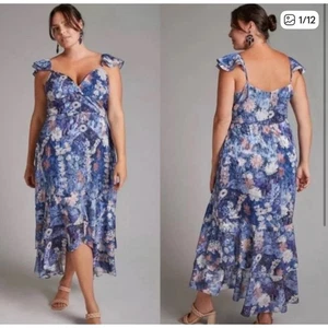 $230 HUTCH Anthropologie Ruffled Floral Midi Dress Size 16 - Picture 1 of 8