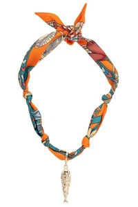 Collar bufanda de sardina pavé Colette estilo lona en naranja y verde azulado ¡NUEVO CON ETIQUETAS! $42 - Imagen 1 de 4