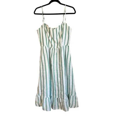 Reformation Eileen Dress Green White Sz 8 Midi Stripe Sleeveless Linen - Image 1 of 4