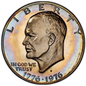 PR67DC 1976-S Eisenhower Bicentennial Proof Dollar, PCGS Trueview- Rainbow Toned - Picture 1 of 5