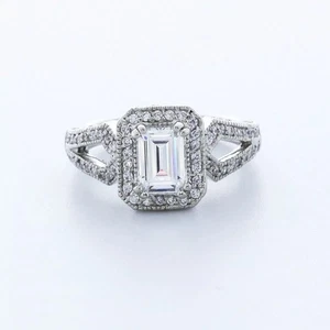 Verlobungsring Vintage Platin 1,73 Karat Smaragd Lab-Grown Diamant E VS2 - Bild 1 von 5