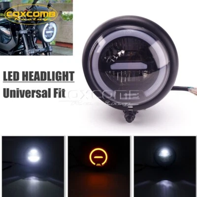 Faro LED haz alto/bajo ámbar halo DRL para Harley Chopper Bobber Suzuki Yamaha Foto 1 de 4