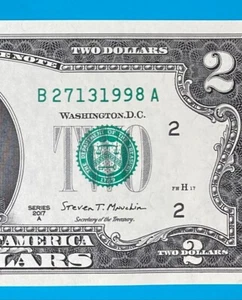 B 2713 1998 A : TRAILING YEAR 1998 $2 Two Dollar Bill Serial Number Uncirculated - Picture 1 of 3