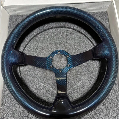 Volante Hiwowsport 350 mm genuino de fibra de carbono real de 3" azul de carreras profundas  Foto 1 de 4