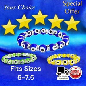 Murano Glass Evil Eye 10mm Bracelet Multiple Varieties Blue Yellow White - Picture 1 of 16