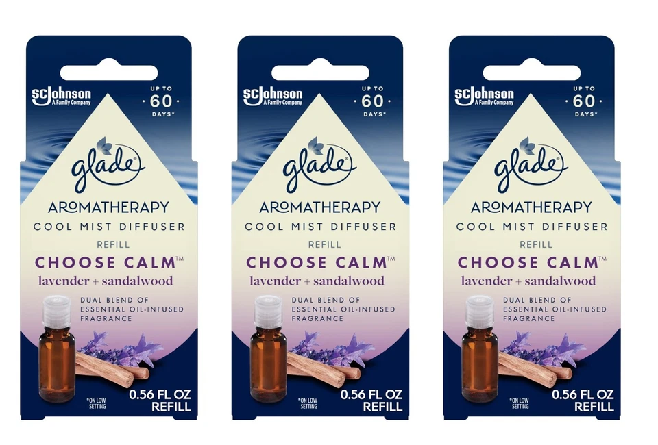 Paquete de 3 recargas de aceite difusor Glade Cool Mist elige lavanda calma + sándalo 0,56 Foto 1 de 1