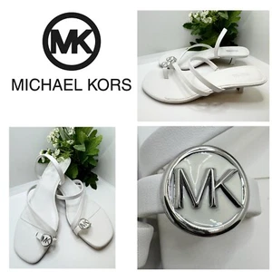 Michael Kors Mid Letty White Leather Straps Dress Sandals Kitten Heel Mules Pump - Picture 1 of 14