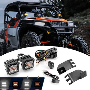 White Amber 3" LED Pods w/DT Wire Kit+A-Pillar Mounts For Polaris General 4 1000 - Picture 1 of 16