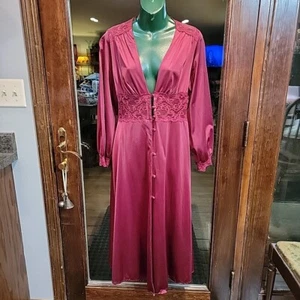 Vintage maidenform lingerie gown robe Burgundy Merlot Lace Button Medium Wedding - Picture 1 of 23