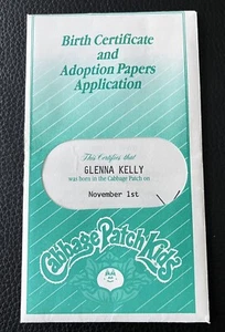 Etiqueta de muñeca Cabbage Patch Kids 1991 y documentos de adopción de certificado de nacimiento 1989/90 - Imagen 1 de 8