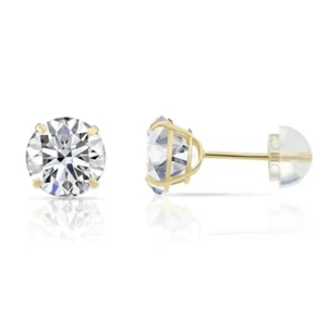 ADIRFINE 14K Solid Gold Round Brilliant Cut Cubic Zirconia Studs Earrings - Picture 1 of 17