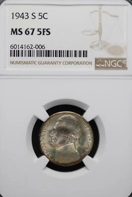 1943 S Jefferson Silver Nickel NGC MS67 5FS Full Steps *DoubleJCoins* 9005-23 - Image 1 of 4