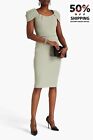 RRP €895 SAFIYAA Crepe Midi Dress FR36 US4 UK8 S Green Pleated Belted Round Neck