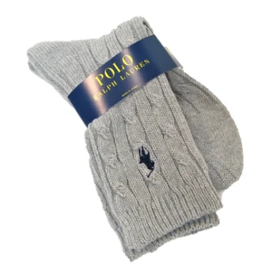 Ralph Lauren Polo Pony Ladies Boot Socks 87% Cotton Sweater Knit Cable Grey - Picture 1 of 1