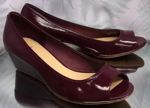 COLE HAAN AIR TALI BURGUNDY LEATHER LOAFERS SLIP ONS HEELS SHOES WOMENS SZ 8 B - Picture 1 of 10