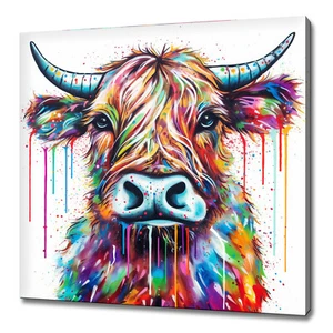 Highland Ganado Vaca Colorido Acuarela Pintura Estilo Animal Lona Impresión Arte - Imagen 1 de 7