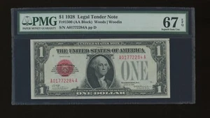 DBR 1928 $1 Legal Fr. 1500 Superb Gem PMG 67 EPQ Serial A01772284A - Picture 1 of 2