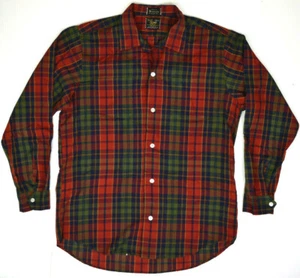 Vintage Sears Premiere Plaid Shirt Size L 60s Loop Collar Burnt Orange Green - Picture 1 of 8