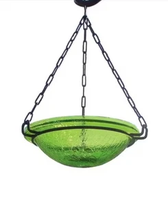 New 12.5" Crackle Glass Hanging Birdbath Bowl Fern Green ACHLA Designs BBH-02FG - Picture 1 of 2