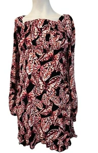 Juniors XL 14/16 Long Sleeve Butterfly Dress Square Neck Colorful Ruffles NWT - Picture 1 of 6