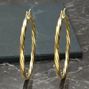 Pendientes para dormir enchapados en oro de 9 quilates en plata esterlina pequeños med grandes aro trenzado - Imagen 1 de 6