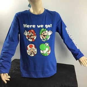 Nintendo,Super Mario,Kinder,Junge,122,134,146,152,T-shirt,blau,langarm,Print - Bild 1 von 8